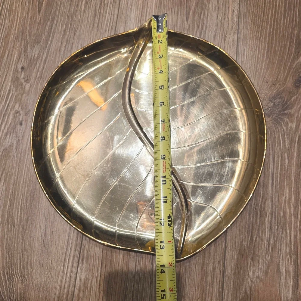 Vintage Brass Leaf Tray, MCM Large Gold Decorative Platter, Andre by Sadek